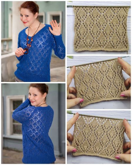 Raglan-Pulli mit Ajour-Rautenmuster