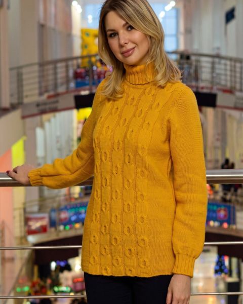 Pullover mit Zopfmuster und Rollkragen