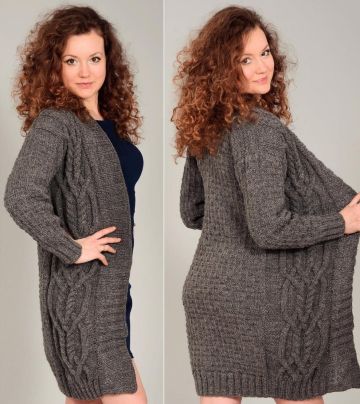 Lange Strickjacke mit Aranmuster
