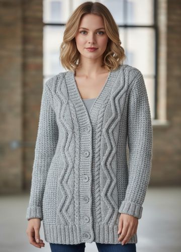 Lange Jacke mit Zopfmuster
