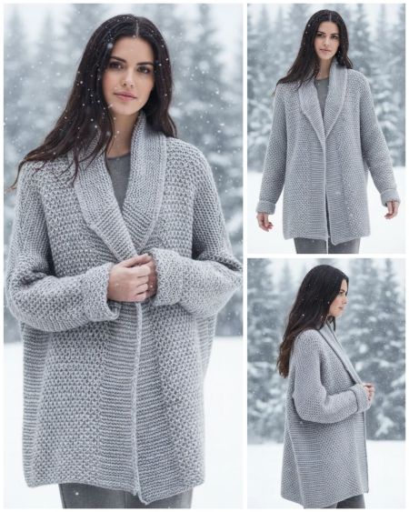 Voluminöse Jacke ohne Verschluss mit Fantasiemuster