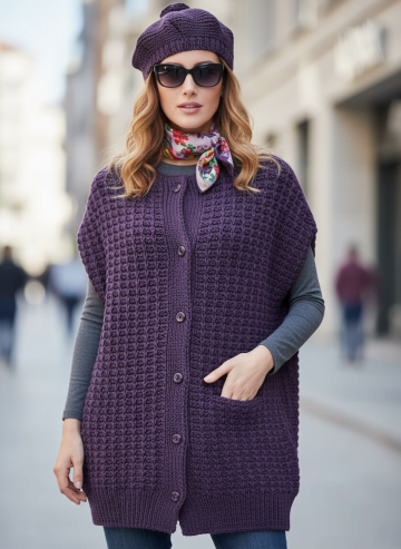 Cardigan mit kurzen Ärmeln und Baskenmütze