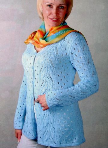 Ajourmusterjacke in Hellblau