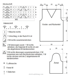 V-Ausschnittpulli im Ajourmuster schema