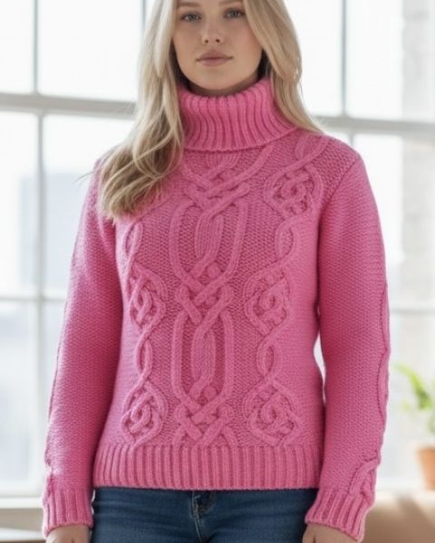 Zopfmuster Pullover in Rose