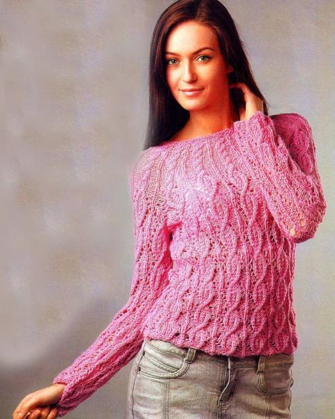 Zopfmuster Pullover mit Rundpasse