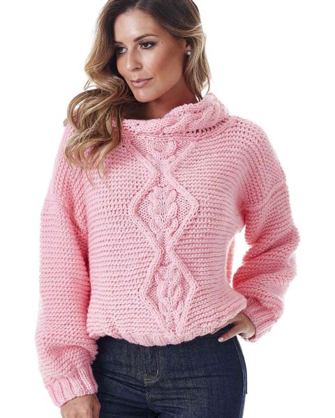 Kragenpullover mit Rauten-Zopfmuster