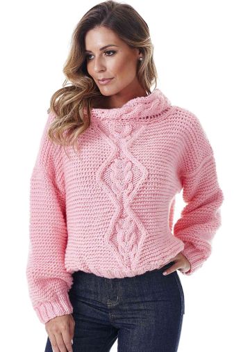 Kragenpullover mit Rauten-Zopfmuster