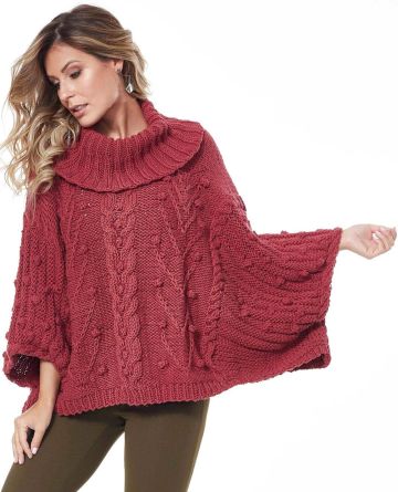 Pullover-Poncho mit Mittelzopf
