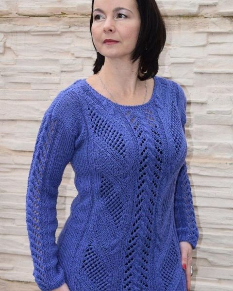Damen Longpullover mit Ajourstreifen