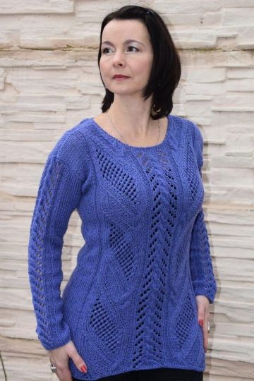 Damen Longpullover mit Ajourstreifen