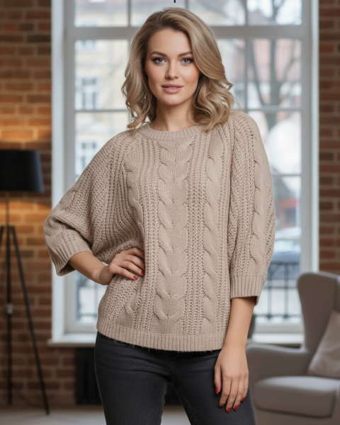 Oversized Raglanpullover mit Zopfmuster