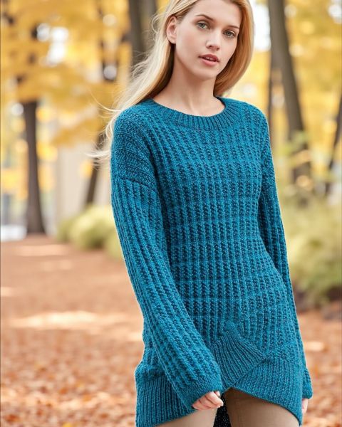 Pulli mit diagonaler Blende und Fantasierippenmuster