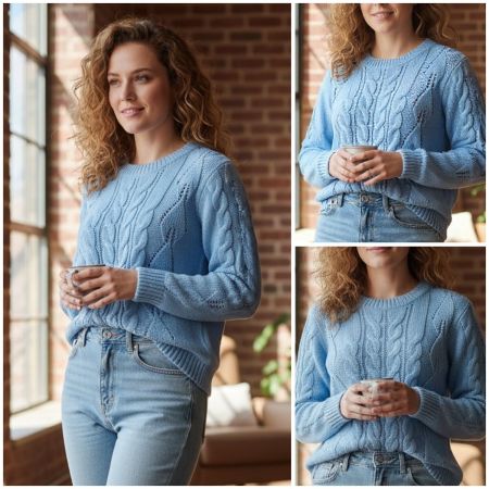 Pullover mit Blatt-Zopfmuster