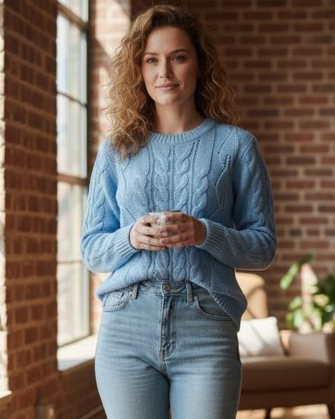 Pullover mit Blatt-Zopfmuster