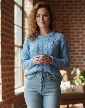 Pullover mit Blatt-Zopfmuster