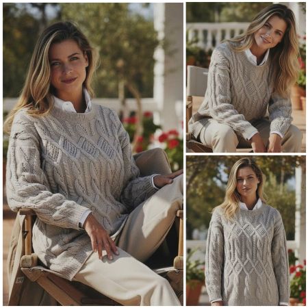 Pullover mit Rauten- und Zopfmuster