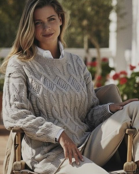 Pullover mit Rauten- und Zopfmuster