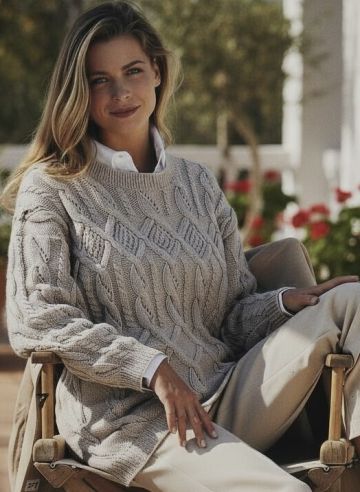 Pullover mit Rauten- und Zopfmuster
