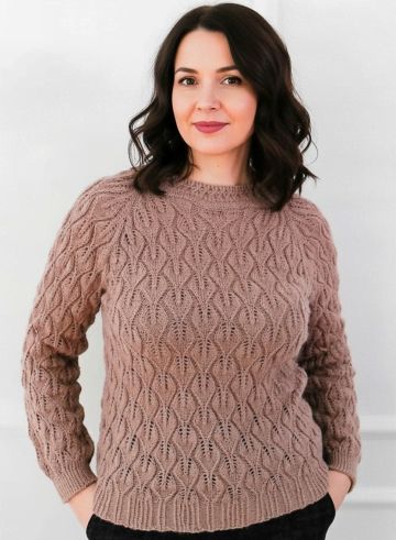 Pullover-Raglan mit Blattmuster