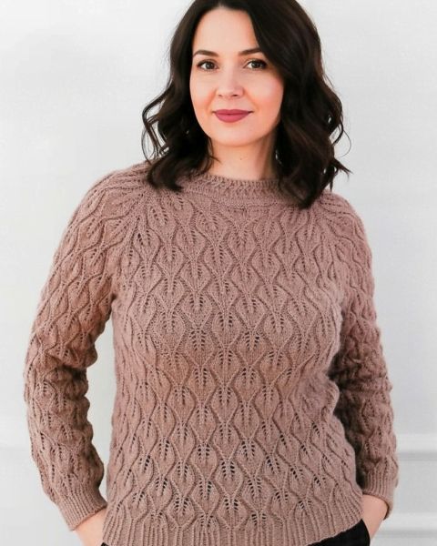 Pullover-Raglan mit Blattmuster
