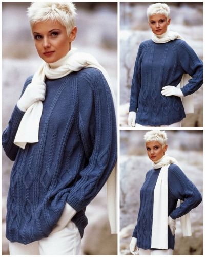 Pullover-Raglan mit Zopf-Rautenmuster