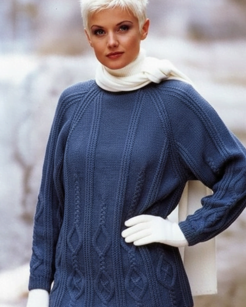 Pullover-Raglan mit Zopf-Rautenmuster