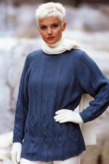 Pullover-Raglan mit Zopf-Rautenmuster