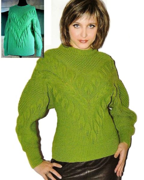 Pullover mit Blatt- und Zopfmuster