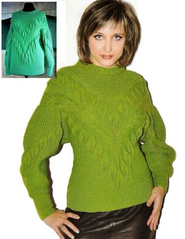 Pullover mit Blatt- und Zopfmuster