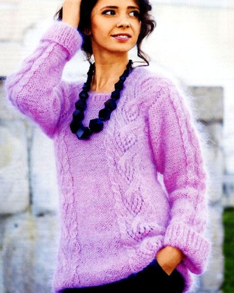 Longpullover mit Ajour-Zopfmuster
