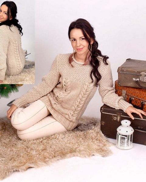 Pullover mit Perl- und Zopfmuster