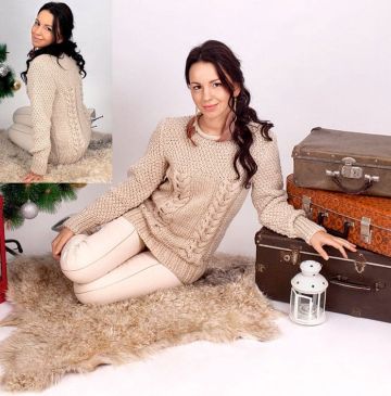 Pullover mit Perl- und Zopfmuster