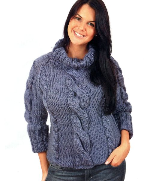 Raglanpullover mit Zopfmuster
