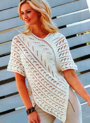 Tunika-Poncho mit Ajourmuster